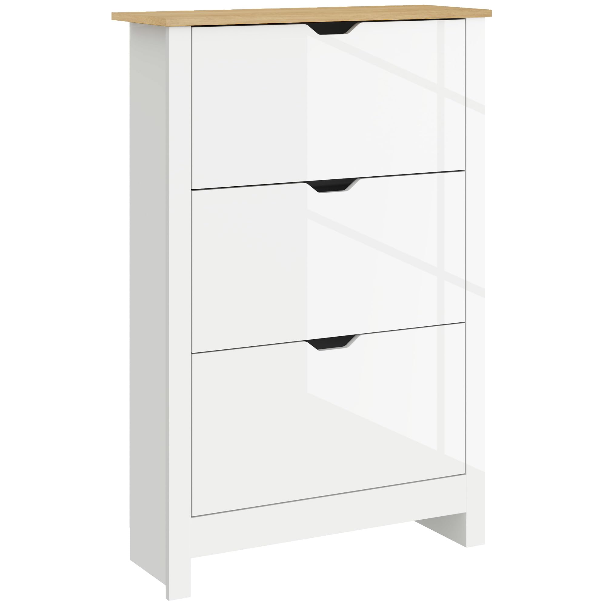 Rackhams White 18-Shoe Storage Cabinet 6 Shelves 3 Drawers Tabletop High Gloss - High Gloss - High Gloss - Particle Board