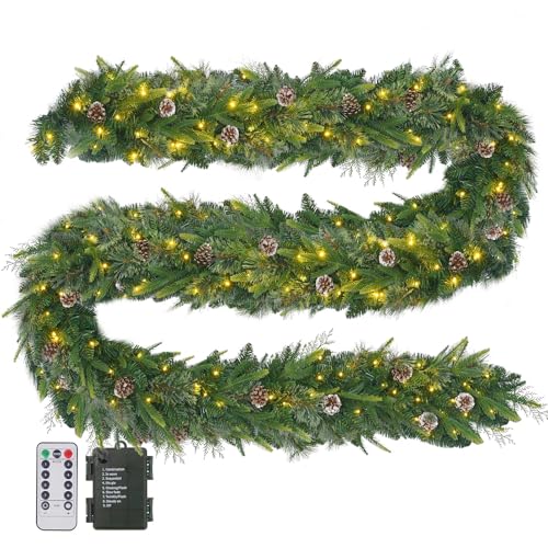 Pre-lit Christmas Garland with Lights Dailyart 9FT 80LED Lighted Garland