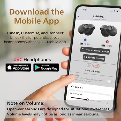 JVC Nearphones Open Ear True Wireless Headphones - Open Ear Earbuds - Bluetooth 5.3-24H Playback - IPX4 Water Resistant - Built-in Mic - Awareness & Comfort - Ear Clip Earbuds - HANP1T