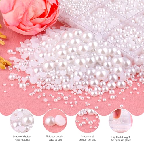 Image of 13000Pcs Flatback Pearls for Crafting (White), Assorted Size 2 /3 /4 /5 /6 /8 /10mm Non Hotfix Half Pearl, Bedazzling Bead for DIY Crafts Clothing Tumblers Mugs Shoes Fabric Embellishment Nail Art Makeup