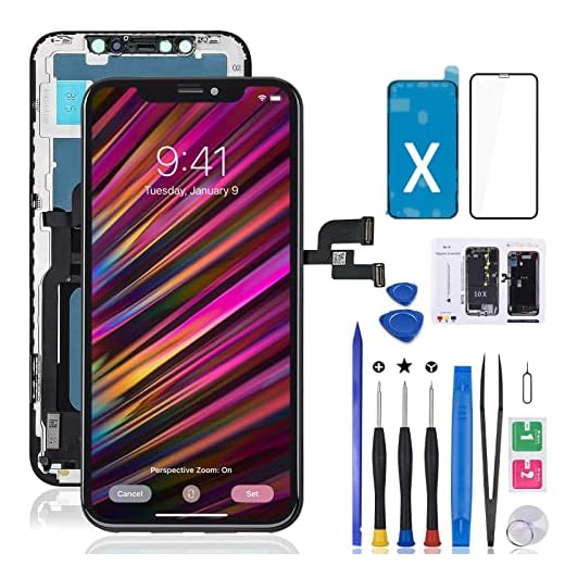 for iPhone X Screen Replacement Kit, FOOBONG LCD Touch Display Repair iPhone 10 Screen Digitizer with Waterproof Adhesive+Full Repair Tools 5.8inch Black