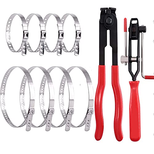 10Pcs CV Joint Boot Clamp Pliers with CV Boot Clamps Kit, Ear Boot Tie Pliers, Automotive Hose Axle Plier CV Clamp Tool CV Joint Banding Tools for Most Cars (8Pcs CV Joint Boot Clamps and 2Pcs Pliers)