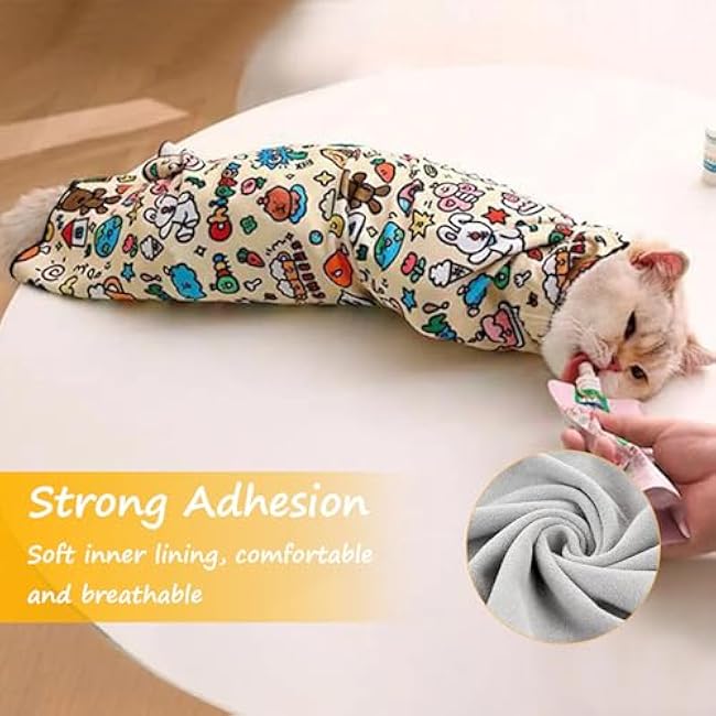 Cat Grooming Wrap ¨C Self-Adhesive Anti-Scratch Swaddle Restraint Bag for Stress-Free Nail Clipping, Medication, and Multifunctional Cat Care (Under 14lbs,27.56 * 27.56IN)-Kchz1zVW
