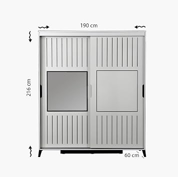 Huga Sürgülü 2 Kapaklı Aynalı Gardırop, Ceviz,190Cm