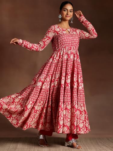 Image of Libas Printed Cotton A-Line Kurta With Churidar and Dupatta