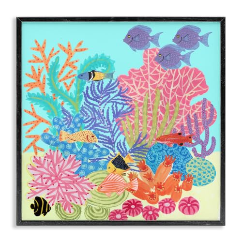Coral Reef Underwater Fish Pattern, 12 x 12 Inch Framed Giclée Print