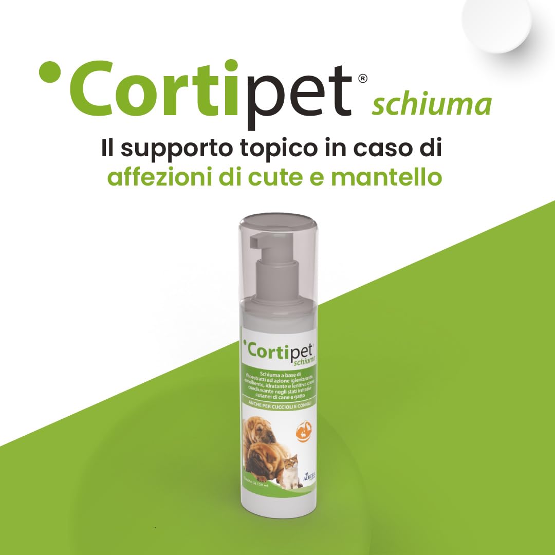 Aurora Biofarma Cortipet Schiuma 150ml - Idratante e lenitiva - Utile nei casi di prurito e per donare lucentezza al pelo spento e opaco.
