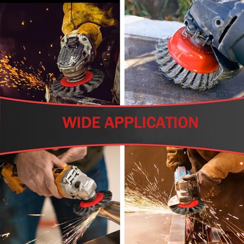 Image of Wire Wheel Brush 6PCS Wire Cup Brush Set for 4 1 /2 Angle Grinder Include 4&3 Inch Wire Wheels for Rust & Paint Removal