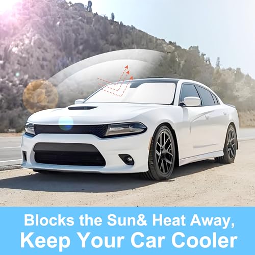 Image of Windshield Sun Shade Custom Fit for 2011-2023 Dodge Charger Accessories Foldable Window Sunshade Sun Blocker Protect Car from Sun Rays & Heat Damage Keeps Car Cooler