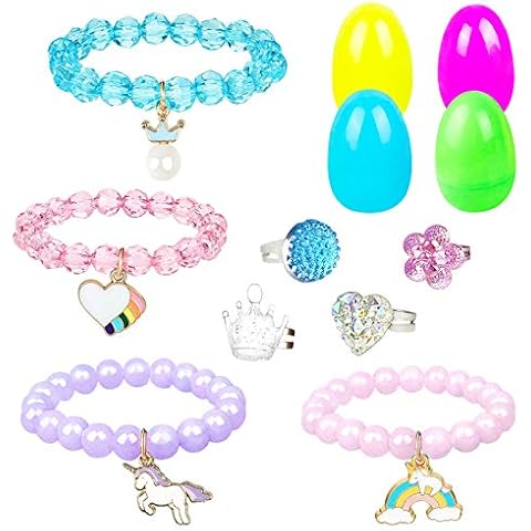 VLUSSO Easter Eggs Easter Basket Stuffers Fillers Filled 4 Pack Eggs with Colorful Bracelet Girls Inside, Colorful Pre Plastic Easter Eggs For Kids Easter Gifts Cover