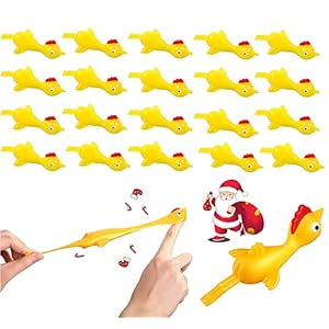 MIEDEON 20 Packs Finger Flying Rubber Chicken Turkey Slingshot Flick Flingers Stick on The Wall Stretchy, Little Toys…