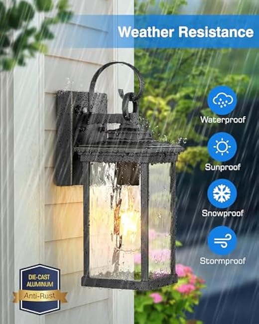 VIANIS Outdoor Wall Lights Wall Lantern Sconce Modern Black Gold Trim