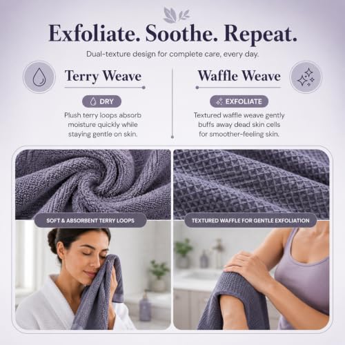 Image of Mush Bamboo Dual Texture Waffle Terry Bath Towel | 500 GSM Ultra Soft, Highly Absorbent, Quick Dry Towels | Large Towels for Bath, Gym, Spa | Ash Grey (70x140 cm)