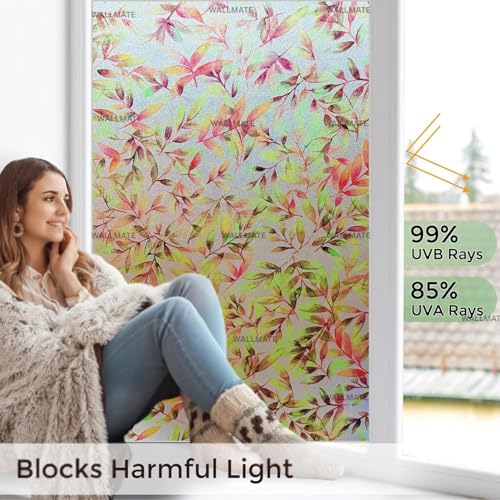Image of WALLMATE Window Privacy Film Frosted Vinyl Glass Covering, UV Blocking, Non-Adhesive, No-Glue, for Bathroom Living Room Office,(12x48 Inch, Rowan Frosted)