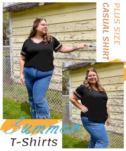 TIYOMI Plus Size Tops for Women V Neck Raglan T-Shirt Short Sleeve Summer Shirts Casual Loose Tunic Blouse4