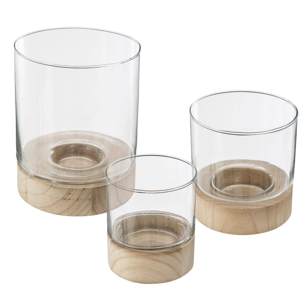 Set of 3 Summer Lanterns Glass and Wood Transparent Atmosphera Créateur d'intérieur