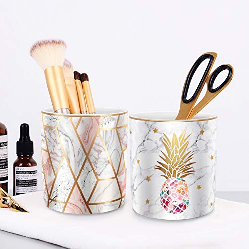 Waveyu Pen Holder, Pencil Holder For Desk, Cute Makeup Brush Holder Marble Pineapple Pattern Pencil Cup For Girls Kids Durable Ceramic Desk Organizer Pineapple Decor For Office, Classroom, Pineapple #TOP7