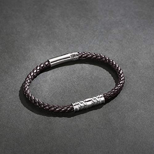 Carleen Destination 925 Sterling Silver Genuine Mens Leather Bracelet Braided Rope Energy Charm Clasp Birthday Gifts for Him, 9" Brown2
