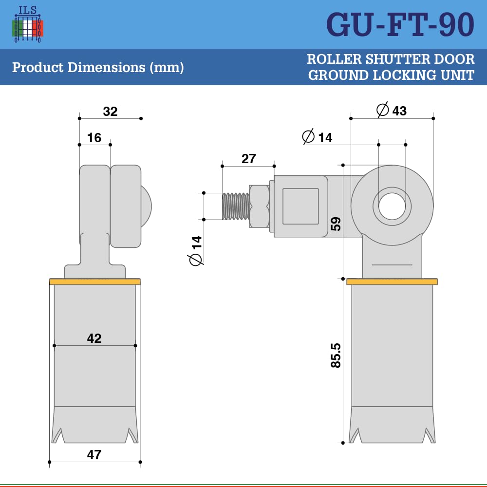 ILS - Unidad de bloqueo de suelo para puerta de persiana enrollable resistente de 90 mm