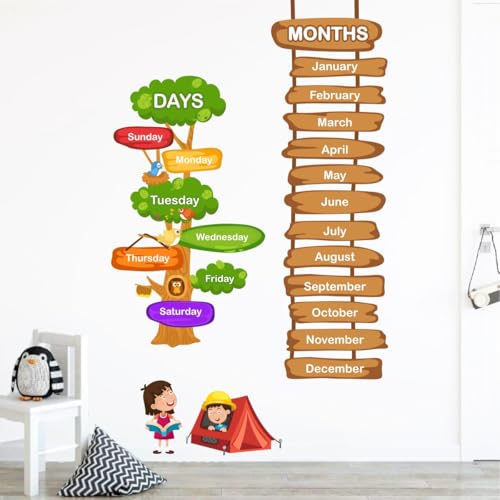 Image of Decal O Decal Days and Months Name for Kids Self Adhesive Wall Sticker-Vinyl