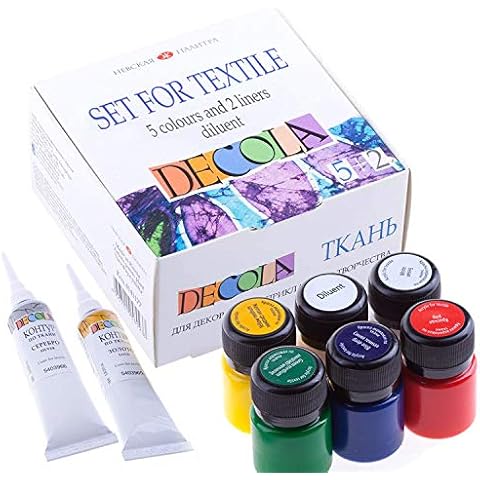 Decola Acrylic Textile Paint Set | 5x20 ml Washing Machine Resistant Fabric Paint Colors +2x18ml liners + diluent | Made by Nevskaya Palitra… Cover