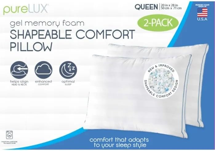 PureLUX Gel Memory Foam Adjustable Comfort Cluster Pillow - Queen Size (2-Pack)