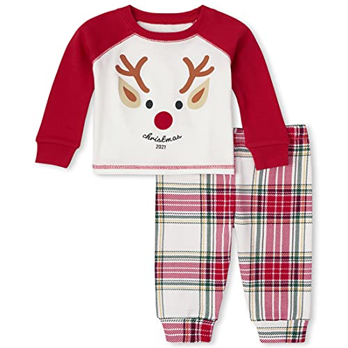 The Children's Place Baby and Toddler Holiday 2 Piece Snug Fit Cotton Pajamas, Reindeer, 2T