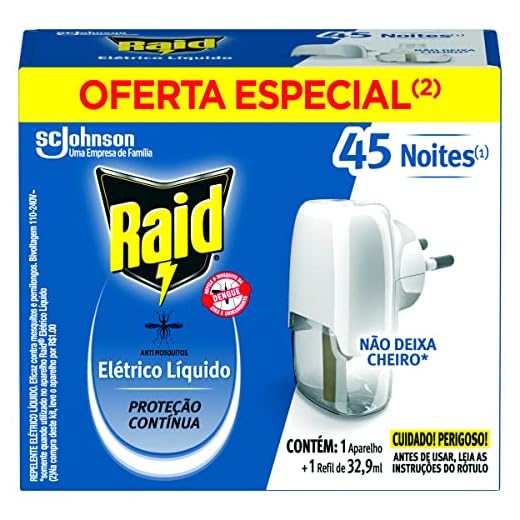 Raid Repelente Elétrico Líquido Anti Mosquitos 1 Aparelho + 1 Refil De 32 9 Ml