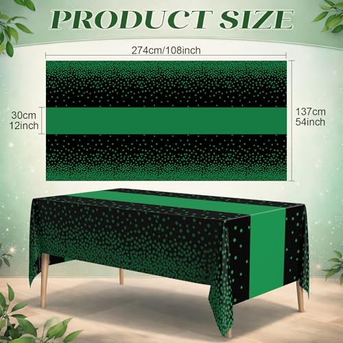 Image of Oudain 6 Pcs Green and Black Tablecloth for Parties Plastic Dot Tablecloths Printed Table Runner Waterproof Disposable Rectangle Table Cover for Graduation Birthday Wedding Summer Party, 54 inch x 108 inch