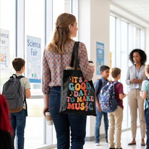 Bolso tote con notas musicales divertido para mujer miniatura 2