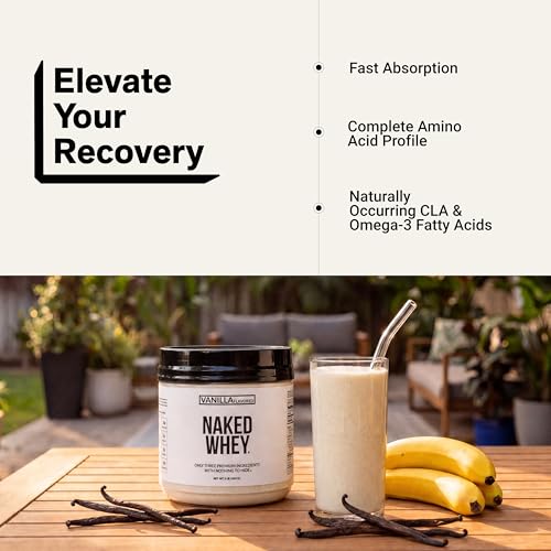 Image of NAKED Vanilla Whey Protein 1Lb, Only 3 Ingredients, All Natural Grass Fed Whey Protein Powder + Vanilla + Coconut Sugar - NSF Certified, GMO-Free, Soy Free, Gluten Free. Aid Muscle Growth, 12 Servings