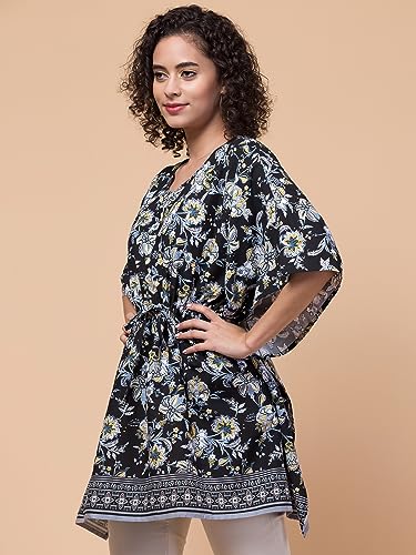 Image of Hive91 Floral Elegance: Rayon Kaftan with Fringes
