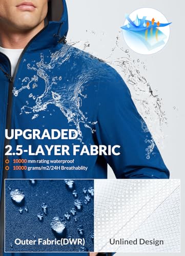 baleaf Men's Rain Jacket Lightweight Packable Waterproof Rain Coat Breathable Windbreaker Hood Hiking Golf Travel Outdoor3