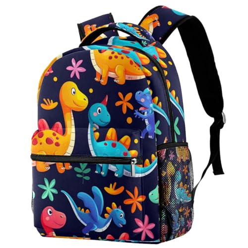 Sac à dos de campus dinosaure multicolore avec porte-bouteille pour l'école
