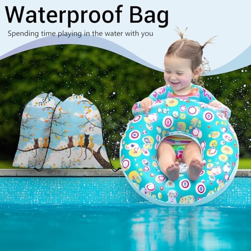 Image of Colorful Floral Cats Grip Bag for Gymnasts Blue Men Women Small Gymnastics Drawstring Bag