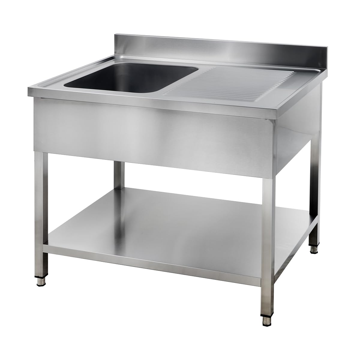 GastroHero Lavello da 100 x 60 cm, in acciaio inox, con lavello sinistro, in acciaio inox con base