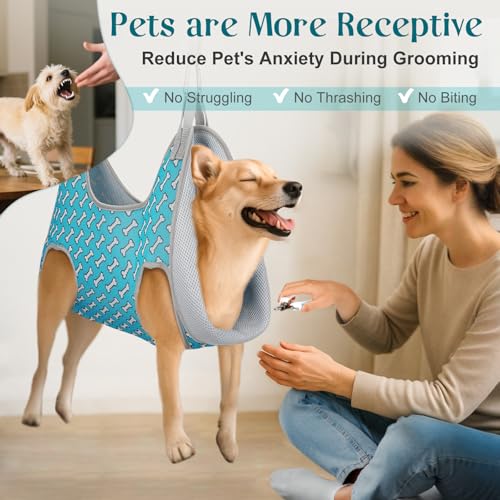 Image of Supet Dog Grooming Hammock Harness for Dogs Cats, Relaxation Pet Nail Clipper Hammock, Restraint Dog & Small Animal Leashes Sling for Groomingk for Nail Trimming (Coral Blue, 2XS)