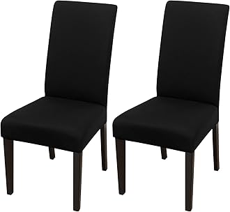 JQinHome Dining Chair Covers Dining Room Chair Slipcovers, 2 Pack High Stretch Removable Washable Parsons Chair Slipcover for Home Party Hotel Wedding Ceremony (Black)