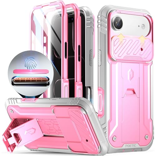 Image of Poetic for iPhone Air Case with Camera Control Capture Button, [Slide Camera Cover] [Built-in Stand] [Built-in Screen Protector] Full-Body Rugged Phone Case for iPhone 17 Air 6.5 inch, Pink