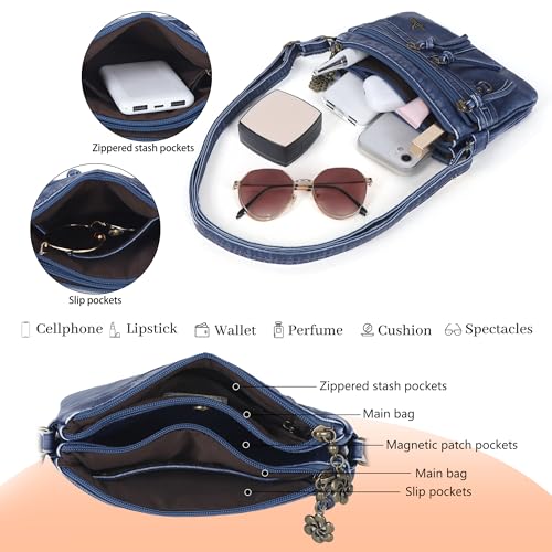 Image of Angel Kiss Small Crossbody Bag for Women Leather Crossbody Purse Triple Compartments Cell Phone Purse Shoulder Bags for Women