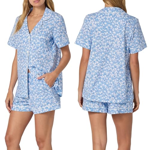 Image of Bed Head PJs Womens Matching Pajamas - Soft Organic Short Sleeve Button Down PJ Shirt & Shorts Set - Sleepwear & Loungewear