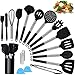 Lot de 30 ustensiles de cuisine en silicone antiadhésifs, résistants à la chaleur, avec poignée en acier inoxydable, noir