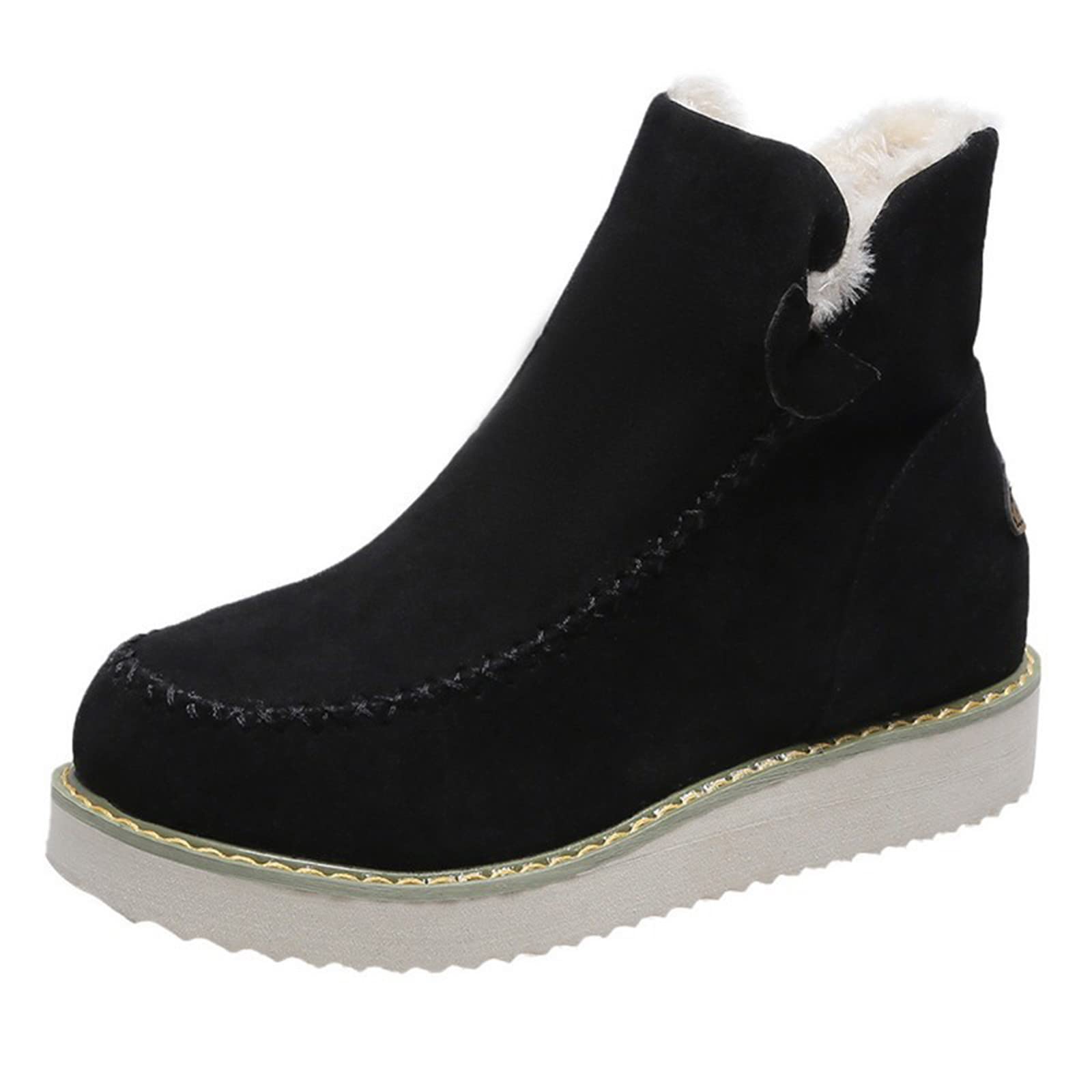 Suede Snow Boots for Women - Ankle Mini Boots Winter Warm Booties With Faux Fur Lining Slip On