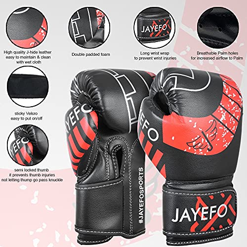 Jayefo Boxing Gloves For Kids & Children - Youth Boxing Gloves For Boxing, Kick Boxing, Muay Thai And Mma - Beginners Heavy Bag Gloves For Heavy Boxing Punching Bag - 4 Oz - Red #TOP1