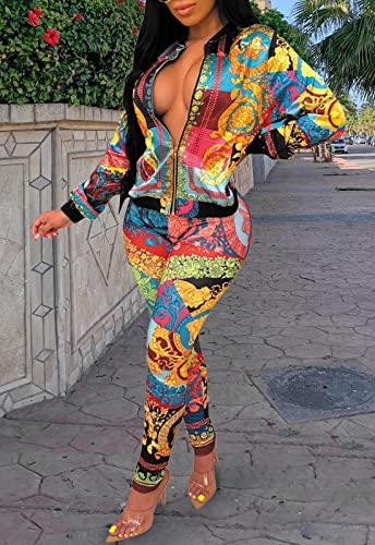 Image of YouSexy 2 Piece Legging Pant Sets for Women Floral Print Long Sleeve Tracksuits Outfits