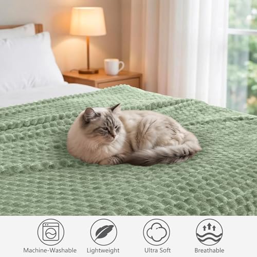 Vessia Flannel Fleece Throw Manta de Lana (50x70 inch), Manta 3D Jacquard Verde Salvia Suave y Cálida para Sofá, Cama, Silla, 300GSM Toque Súper Suave y Ligera para Decoración de Hogar Todo el Año miniatura 3