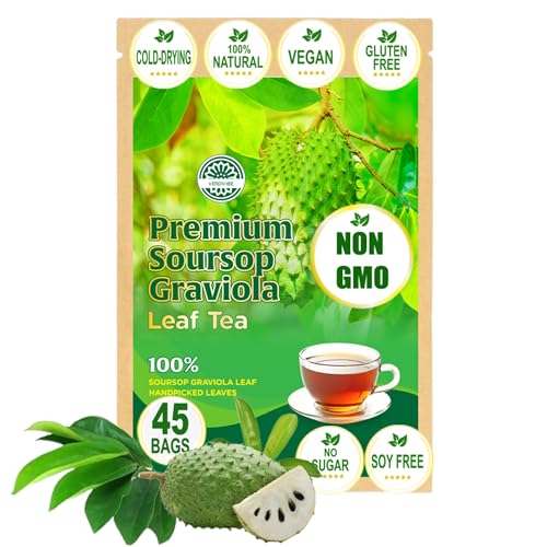 Soursop Leaf Tea – 45 Tea Bags – Wild Graviola/Guanabana Leaves, Caribbean Herbal Drink, Caffeine-Free, Non-GMO, Gluten-Free