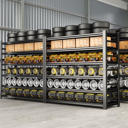 Image of Heavy Duty Metal Garage Shelving Unit, 5 - Tier Adjustable Large Storage Shelves, 3000LBS for Garage & Basement and Pantry Industrial Steel Rack, Ideal for Tool Organization & Storage, Black, 72 inchH
