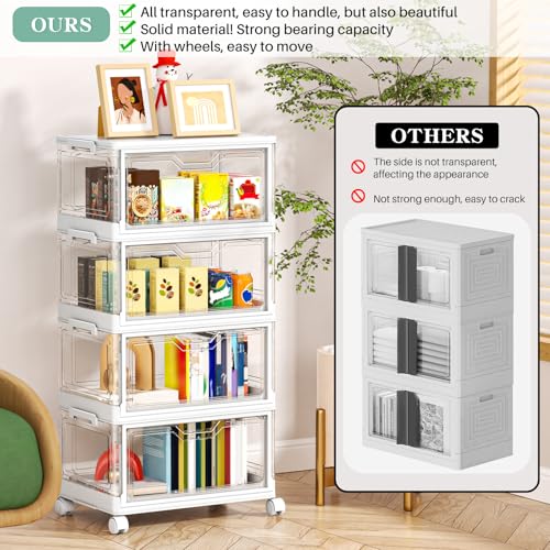 Image of Storage Boxes with Lid - Plastic Storage Bins with 1 Lid,25L*4 Tier Clear Stackable Storage Boxes with Wheels,Large Bins Organizer