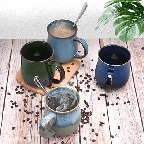 Otevymu 20 Oz Large Ceramic Coffee Mugs, Big Handle Handmade Pottery Tea Cup For Office And Home, Easy To Hold, Microwave And Dishwasher Safe, Hot Cold Drinking, Stylish Texture Glaze (Ink Green) #TOP2